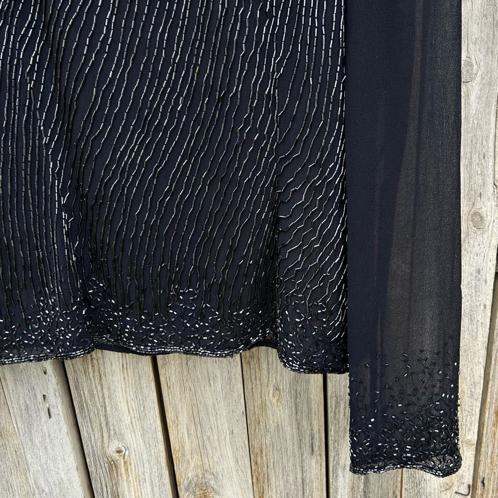 Vintage Y2K Jkara Beaded Sheer Blouse Top Polyester Black 8 - Picture 7 of 16